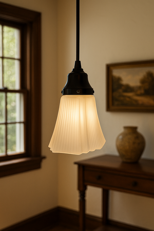 Frosted Ribbed Square Art Deco Pendant