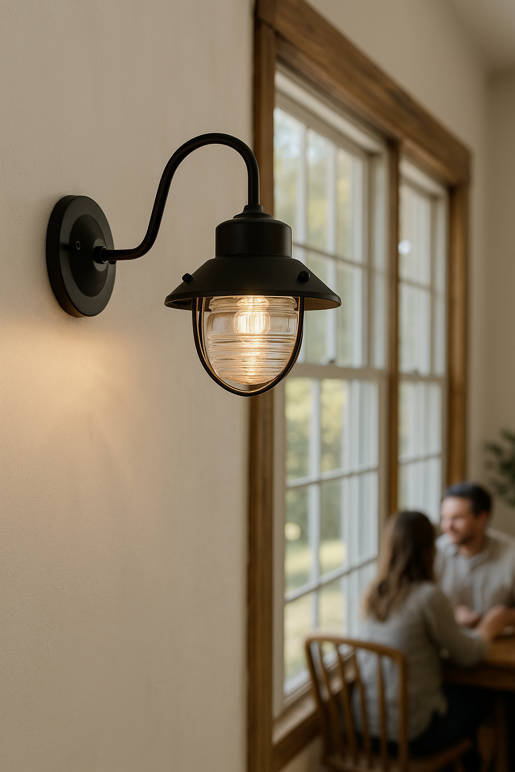 Vintage Black Lantern Wall Sconce with Ribbed Glass Globe