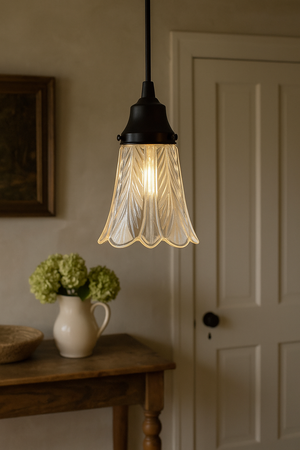 Clear and Frost Chevron Art Deco Scallop Pendant