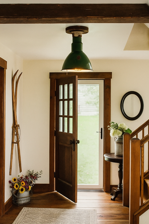 Original Vintage Rustic Industrial Green Enamel Gas Station Ceiling Light