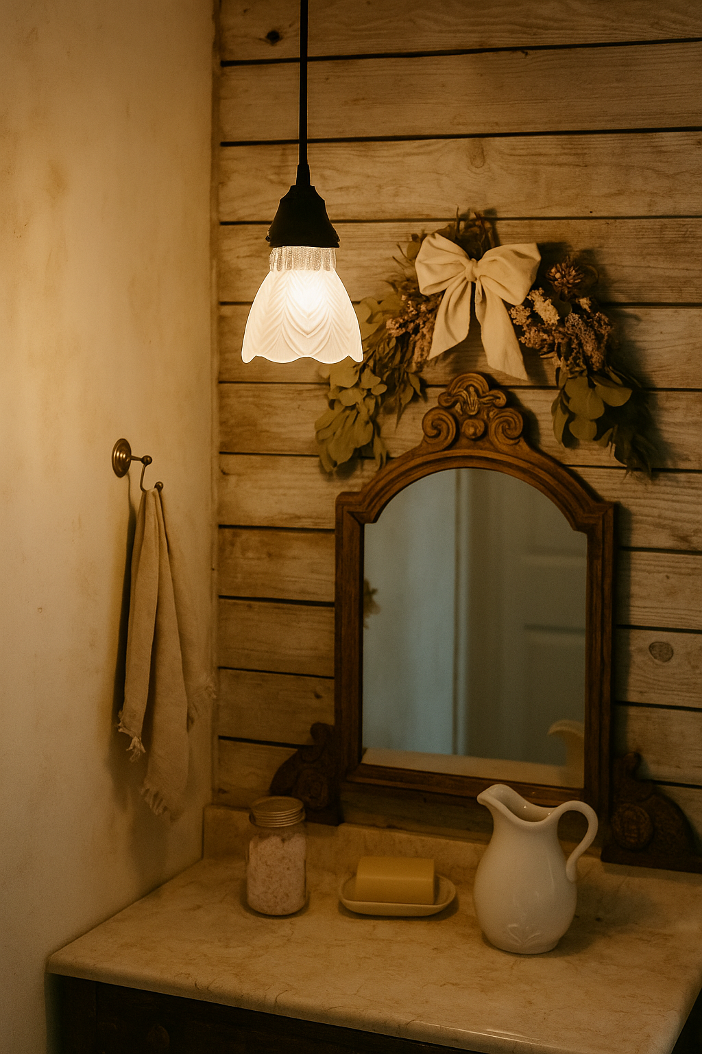 Frosted Leaf and Clear Ribbed Glass Pendant