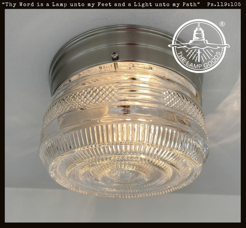 RETRO 1960s CLEAR Vintage Antique Drum Ceiling Light - The Lamp Goods