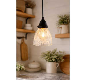 Clear Farmhouse Ribbed Shell Pendant Light | 5" Width - The Lamp Goods