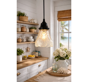 Clear Floral Ribbed Shell Pendant Light - The Lamp Goods