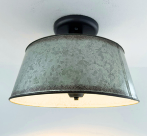 Copper-Edge Galvanized Farm Drum Ceiling Light