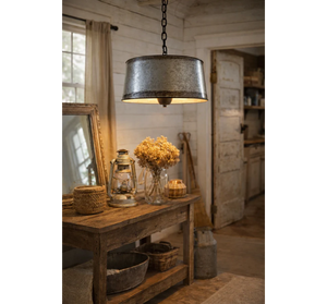 Copper-Edge Galvanized Farm Drum Pendant Light - The Lamp Goods
