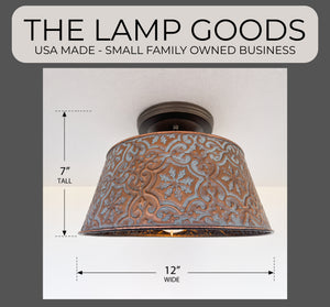 Ornate Copper Flush Mount Ceiling Light | 12" | Rustic Farmhouse - The Lamp Goods