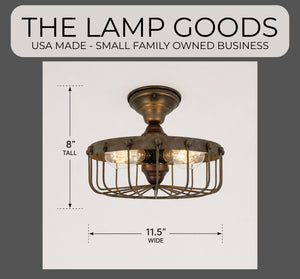 Rustic Industrial Cage Ceiling Light | 11.5" - The Lamp Goods