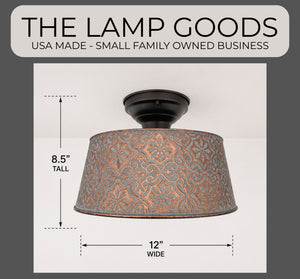 Ornate Copper Farmhouse Ceiling Light | 12" | 4-Bulb Flush Mount - The Lamp Goods