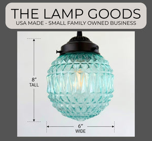 Rare Blue Diamond Cut Globe Pendant Light | 6" Width - The Lamp Goods