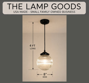 Factory Antique Large Glass Holophane Pendant Light