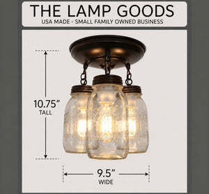 Mason Jar New Quart Chain Ceiling Trio | 9.5"W