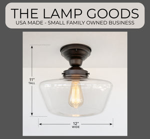 Large Clear Glass Schoolhouse Ceiling Light | 12" - The Lamp Goods