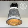 Distressed galvanized metal barn ceiling light; large, corrugated shade with white & gray distressed finish.
