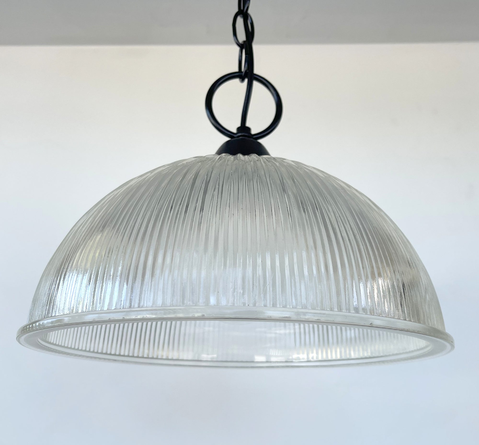 Antique Glass 1960's Factory Holophane Pendant Light