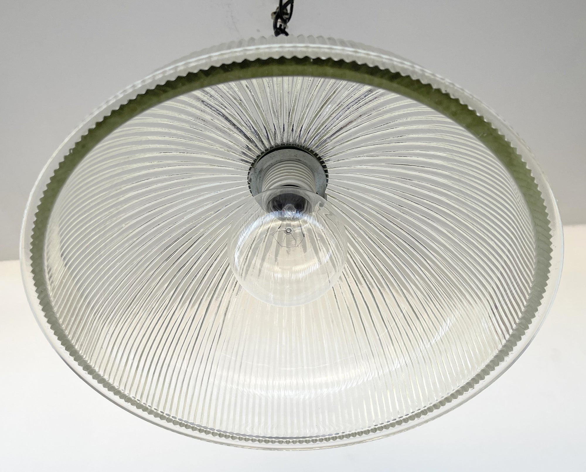 Antique Glass 1960's Factory Holophane Pendant Light