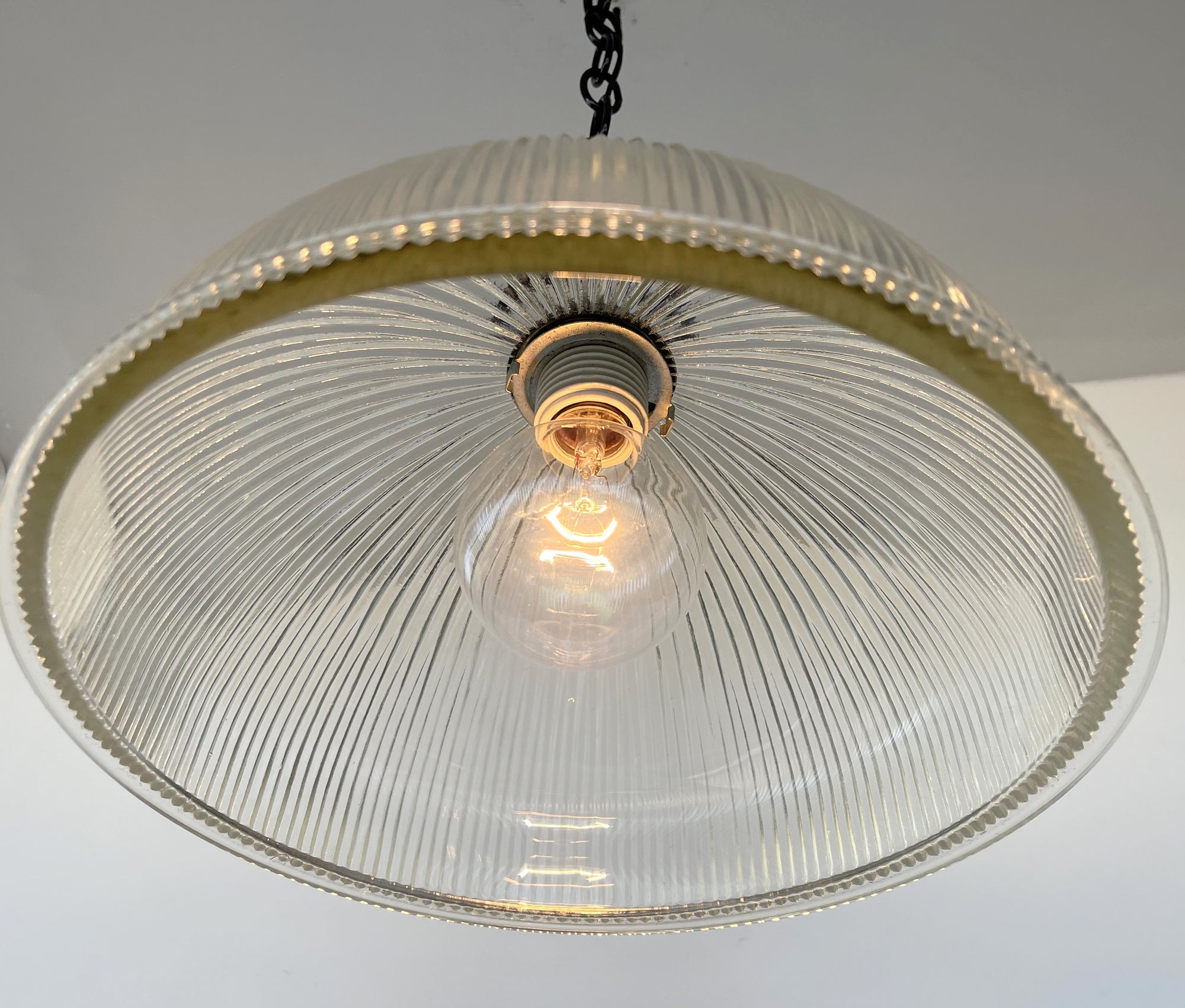 Antique Glass 1960's Factory Holophane Pendant Light