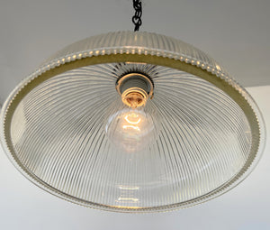 Antique Glass 1960's Factory Holophane Pendant Light
