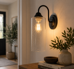 Farmhouse Clear Seeded Cylinder Wall Sconce - The Lamp Goods