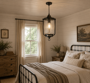 Farmhouse Clear Seeded Glass Lantern Pendant