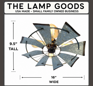 Farmhouse Galvanized Windmill STATIONARY Ceiling Light 16"