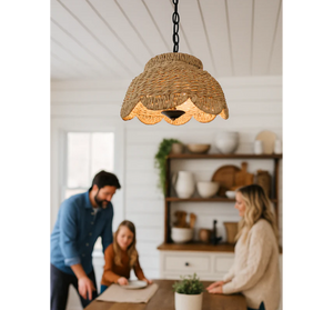 Farmhouse Scalloped Woven Rattan Light Fixture