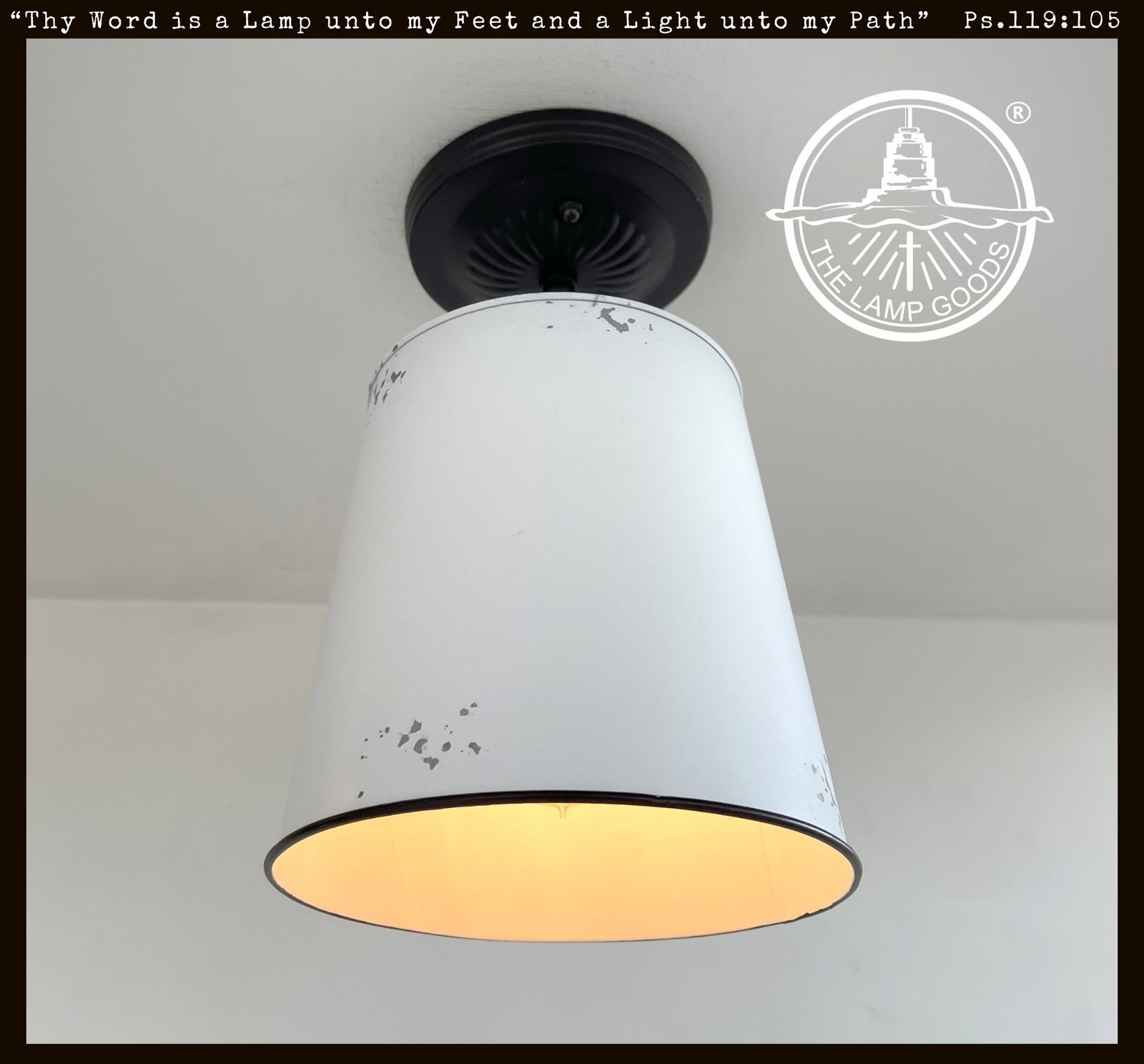 Farmhouse white barn metal distressed ceiling light fixture, The Lamp Goods
