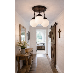 Farmstead Milk Glass Globe Trio Ceiling Light - The Lamp Goods