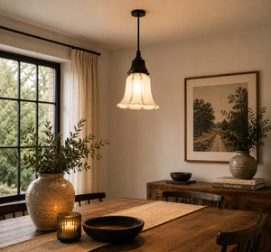 Frost and Clear Ribbed Angled Glass Pendant Light - The Lamp Goods