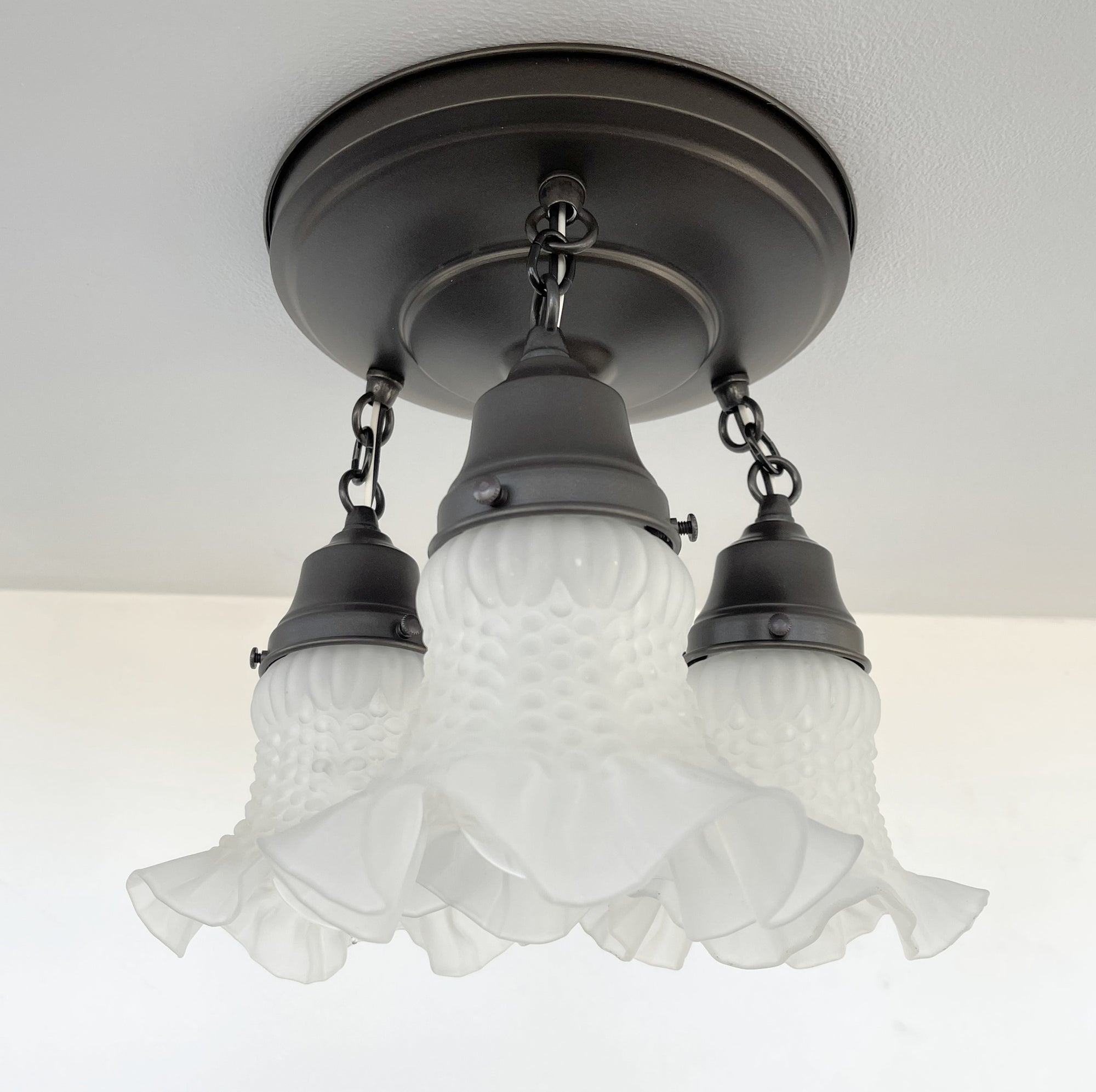 Frosted Antique Hobnail Glass Ceiling LIGHT 1950's