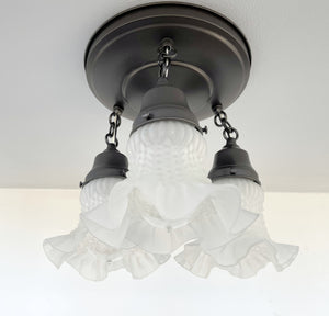 Frosted Antique Hobnail Glass Ceiling LIGHT 1950's