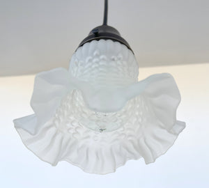 Delicate HOBNAIL RUFFLE 1950's Antique Frosted Glass Pendant