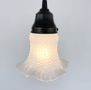 Delicate HOBNAIL RUFFLE 1950's Antique Frosted Glass Pendant