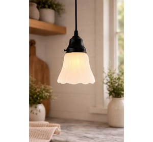 Frosted Ribbed Scalloped Edge Pendant Light | 5" Width - The Lamp Goods