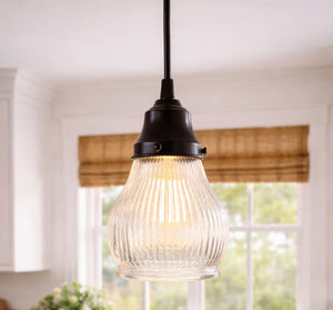 Clear Pear Holophane Pendant | 4.5" Width - The Lamp Goods