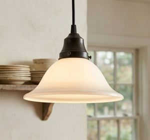 Vintage Farmhouse Wide Flare Milk Glass Pendant Light | 9" Width
