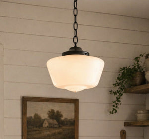 Large Antique Milk Glass Schoolhouse Pendant Light | 12"