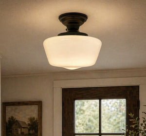 Large Milk Glass Schoolhouse Ceiling Light | 12" - The Lamp Goods