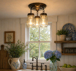 Mason Jar LIGHT FIXTURE New Quart Chain Trio - The Lamp Goods