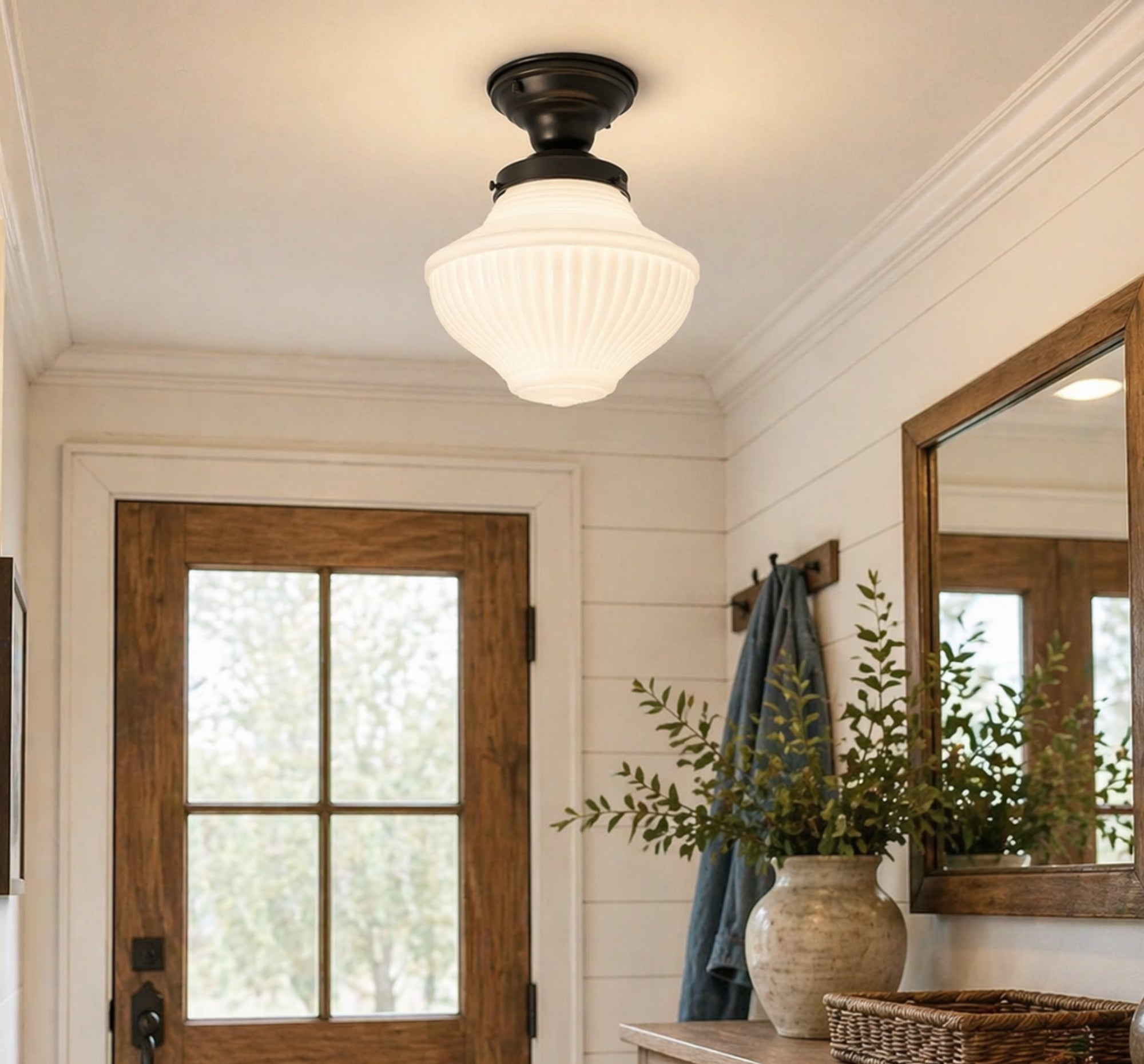 Traditional Milk Glass Ceiling Light | Semi-Flush - The Lamp Goods
