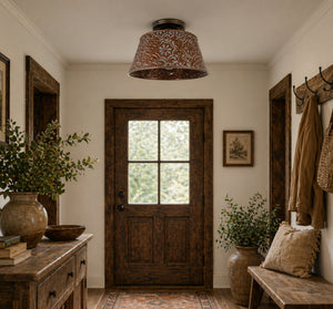 Ornate Copper Farmhouse Ceiling Light | 12" | 4-Bulb Flush Mount - The Lamp Goods
