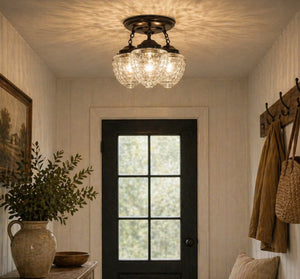 Antique Acorn Glass Ceiling Light | 3-Light Chain Trio