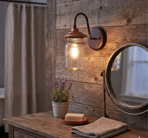 Exterior Outdoor Mason Jar Wall Sconce Light with Vintage Jar - The Lamp Goods