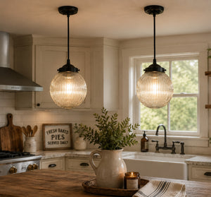 Factory Antique Large Glass Holophane Pendant Light