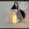 HEAVY SEEDED Antique Glass 1960s Shade Wall Sconce with black metal arm.
