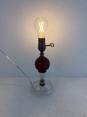 1940's Art Deco Table Lamp Red Glass Hobnail