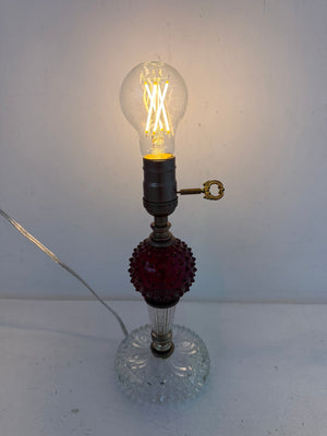 1940's Art Deco Table Lamp Red Glass Hobnail