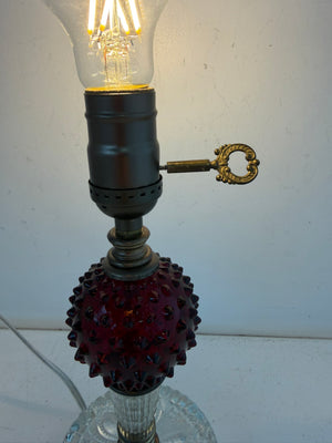 1940's Art Deco Table Lamp Red Glass Hobnail