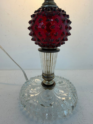 1940's Art Deco Table Lamp Red Glass Hobnail