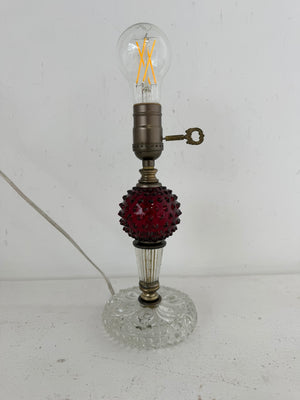 1940's Art Deco Table Lamp Red Glass Hobnail